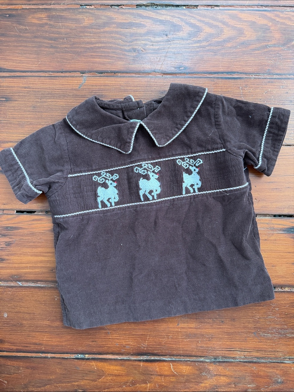 Patycake Kids cotton corduroy smocked Christmas Holiday Rudolph reindeer top 3T